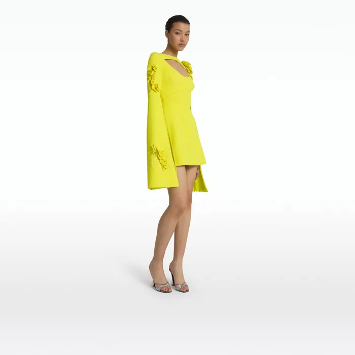 Safiyaa Mila Chartreuse Embroidered Short Dress Women Dresses
