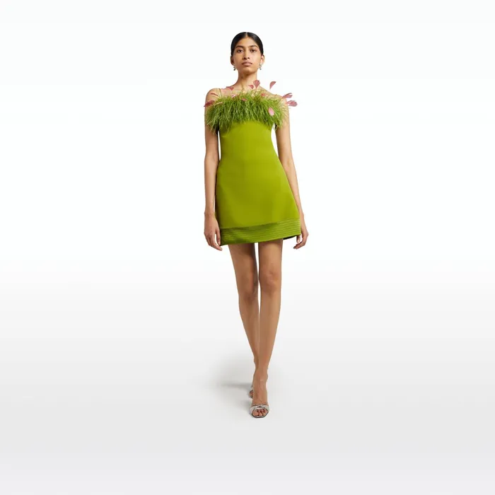 Safiyaa Molly Woodbine FeatherTrimmed Short Dress Women Dresses