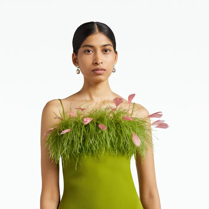 Safiyaa Molly Woodbine FeatherTrimmed Short Dress Women Dresses