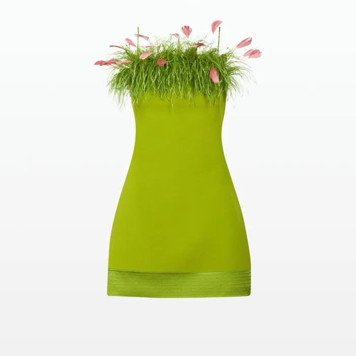 Safiyaa Molly Woodbine FeatherTrimmed Short Dress Women Dresses