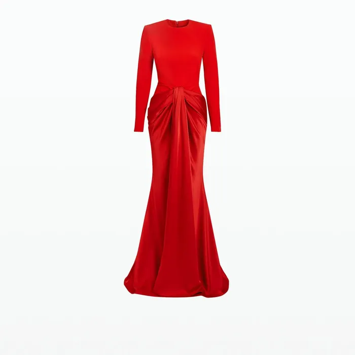 Safiyaa Naira Cherry Red Long Dress Women Dresses