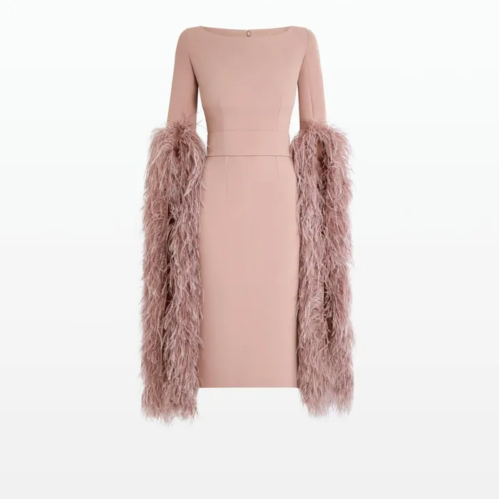 Safiyaa Octavia Dusty Pink FeatherTrimmed Midi Dress Women Dresses
