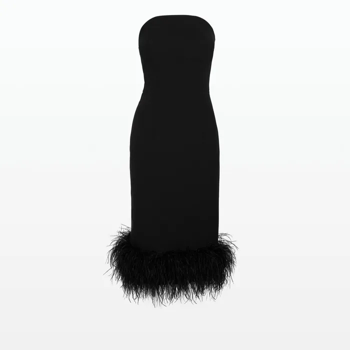 Safiyaa Oralie Black FeatherTrimmed Midi Dress Women Dresses