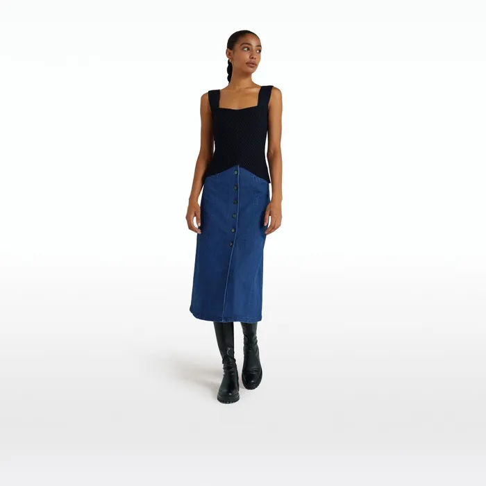 Safiyaa Rochelle Blue Denim Skirt Women Skirts