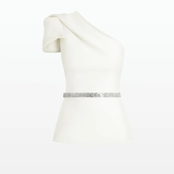 Safiyaa Xebe Ivory Top With Embroidered Belt Women Tops