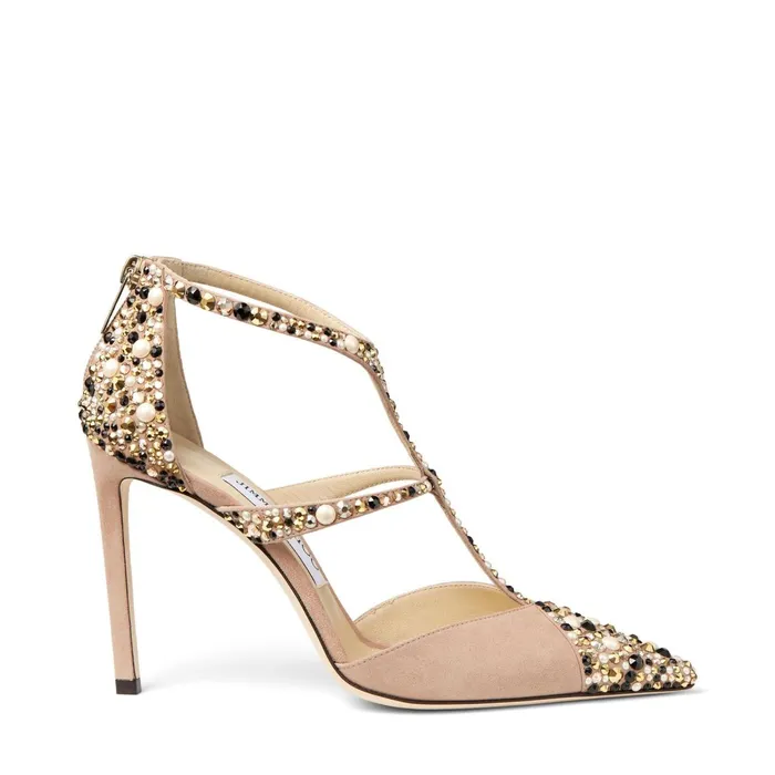 Saoni 100 Ballet Pink Suede Pumps With T Strap And Hotfixed Crystals Ballet Pinkcrystal Mix Women JIMMY CHOO Pumps Saoni 100 Ballet Pink Suede Pumps With T Strap And Hotfixed Crystals Ballet Pinkcrystal Mix Women JIMMY CHOO Pumps