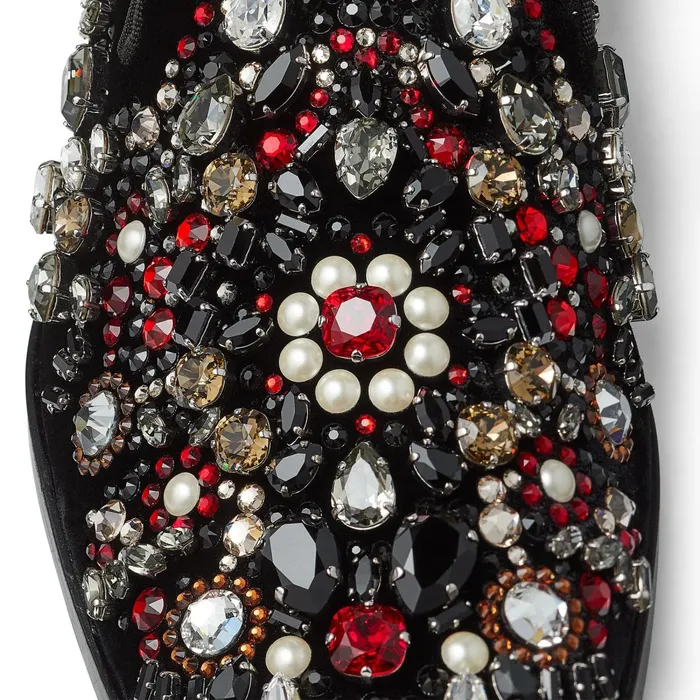 Saul Black Mix Velvet SlipOn Shoes With Jewelled Crystal Mix Black Mix Men JIMMY CHOO Dress Shoes