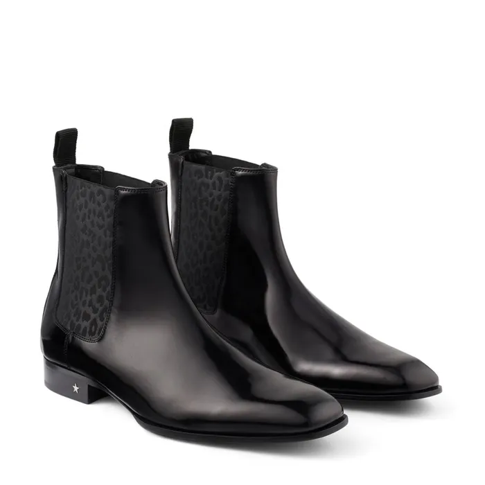 Sawyer Black Calf Leather Chealsea Boot With Leopard Print Elastic Panel Blackblack Men JIMMY CHOO Casual Shoes