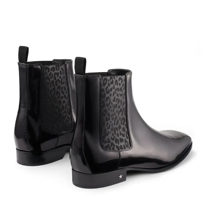 Sawyer Black Calf Leather Chealsea Boot With Leopard Print Elastic Panel Blackblack Men JIMMY CHOO Casual Shoes