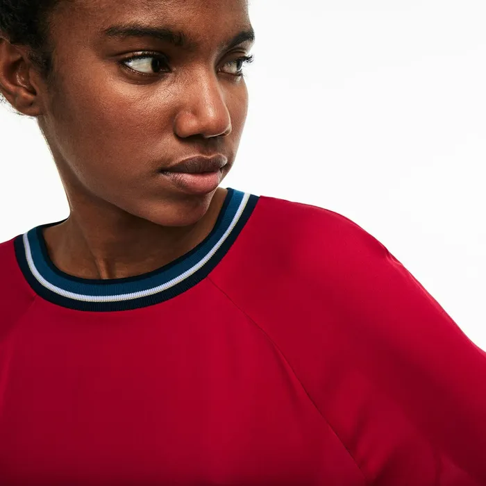 Shirts and Tops Lacoste Womens Contrast Accents Silk Crepe Top Persian Red Cheap On Sale