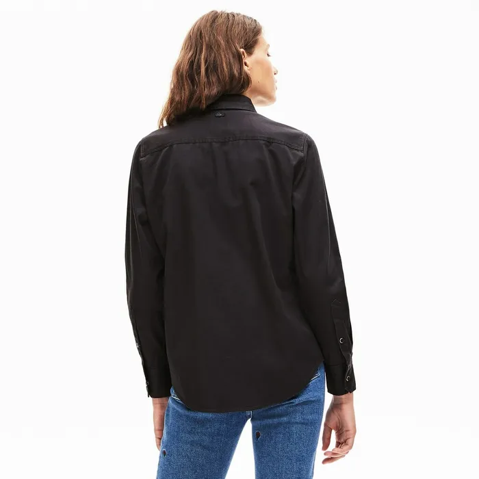 Shirts and Tops Lacoste Womens LIVE RoseEmbroidered Cotton Shirt Dark Grey For Sale Online