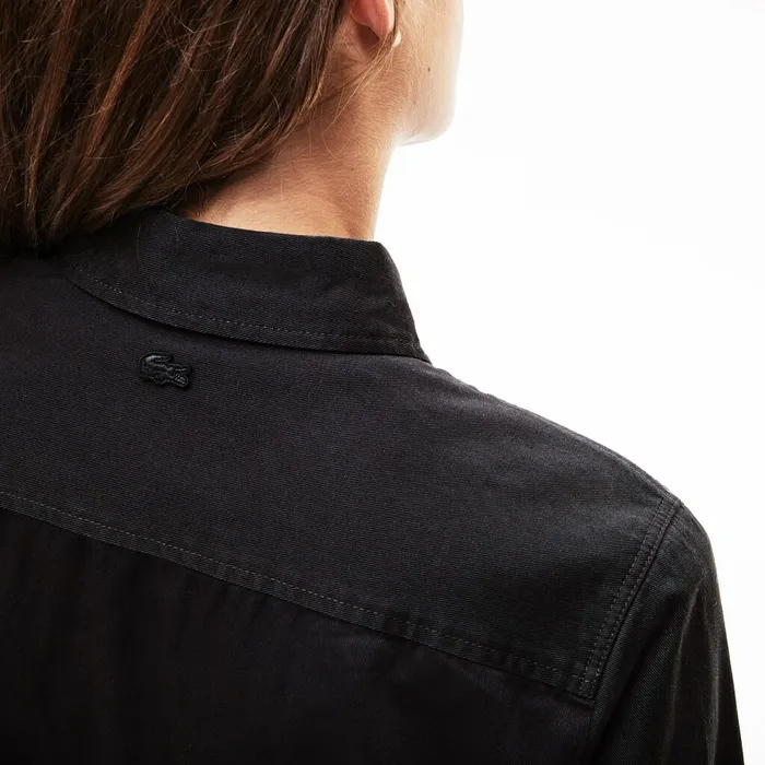 Shirts and Tops Lacoste Womens LIVE RoseEmbroidered Cotton Shirt Dark Grey For Sale Online
