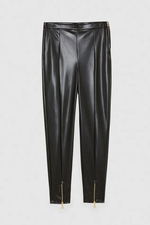 Slim and Skinny Women Patrizia Pepe Slim Leggings In Coated Fabric Nero