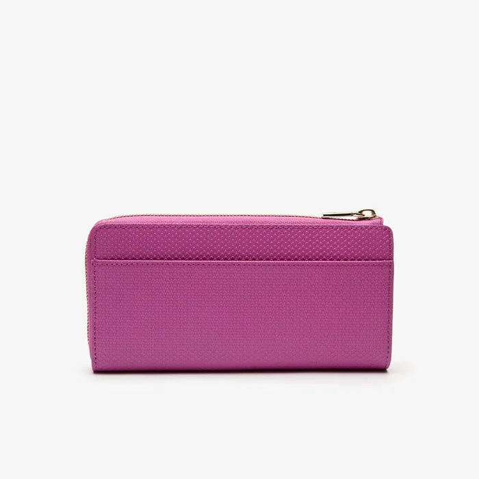 Small Leather Goods Lacoste Womens Chantaco Piqu Leather 8Card Zip Wallet Meadow Mauve Peacoat Popular