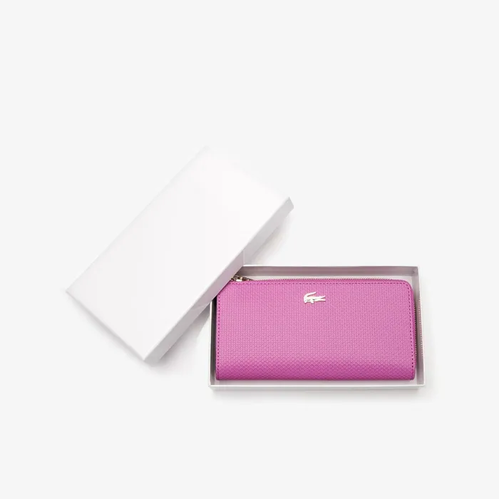 Small Leather Goods Lacoste Womens Chantaco Piqu Leather 8Card Zip Wallet Meadow Mauve Peacoat Popular