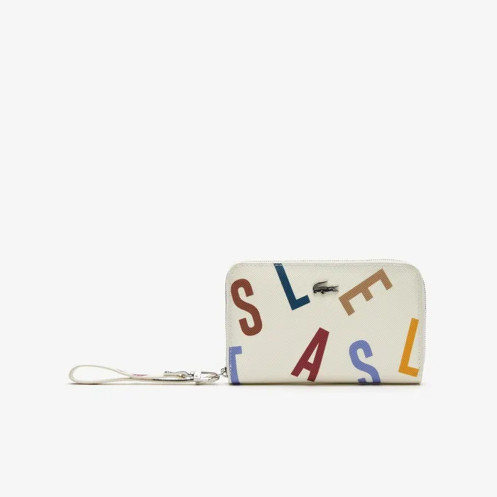 Small Leather Goods Lacoste Womens Daily Classic Printed Coated Canvas Wristlet Wallet Alphabet Egret On Sale