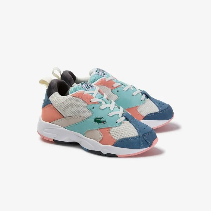 Sneakers Lacoste Womens Storm 96 Textile and Suede Sneakers Off WhtBlu Gift Ideas
