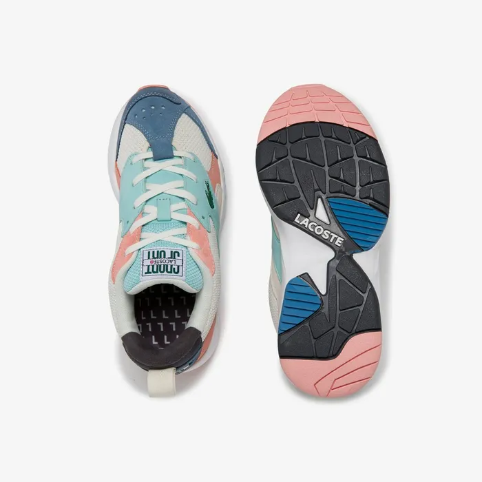 Sneakers Lacoste Womens Storm 96 Textile and Suede Sneakers Off WhtBlu Gift Ideas