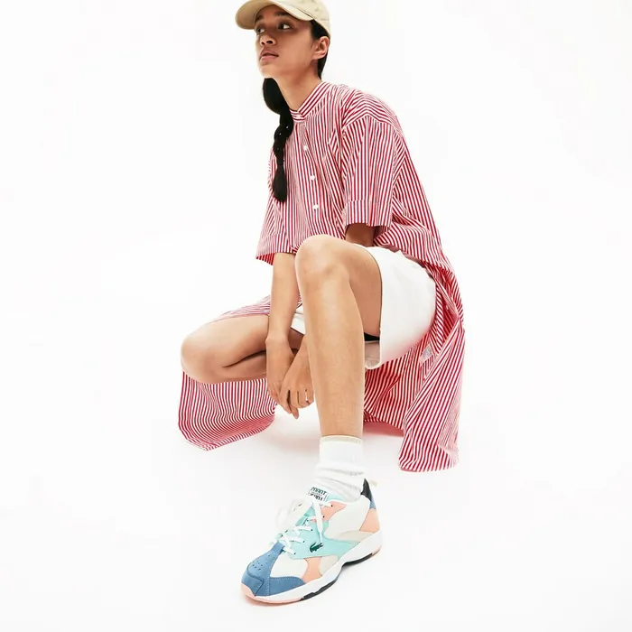 Sneakers Lacoste Womens Storm 96 Textile and Suede Sneakers Off WhtBlu Gift Ideas
