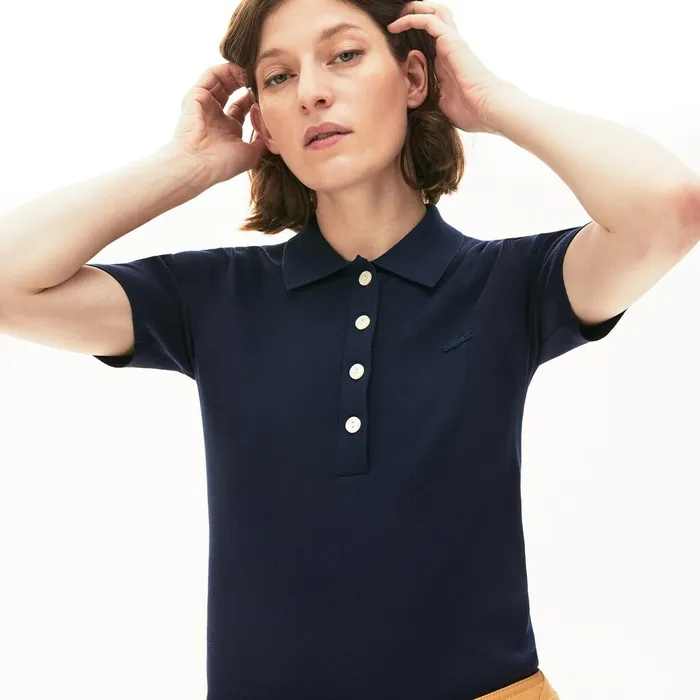 Sweaters and Sweatshirts Lacoste Womens Buttoned Polo Collar Sweater Navy Blue Casaul