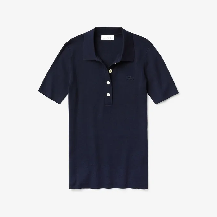 Sweaters and Sweatshirts Lacoste Womens Buttoned Polo Collar Sweater Navy Blue Casaul