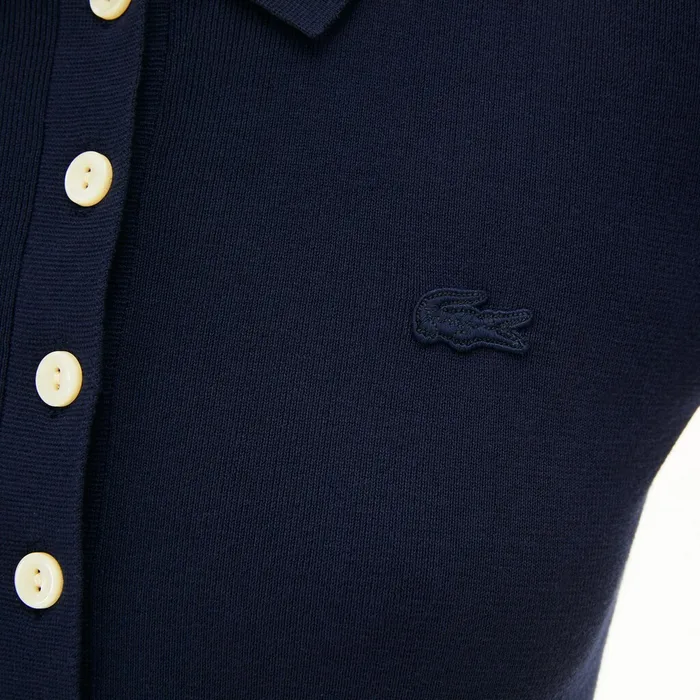 Sweaters and Sweatshirts Lacoste Womens Buttoned Polo Collar Sweater Navy Blue Casaul