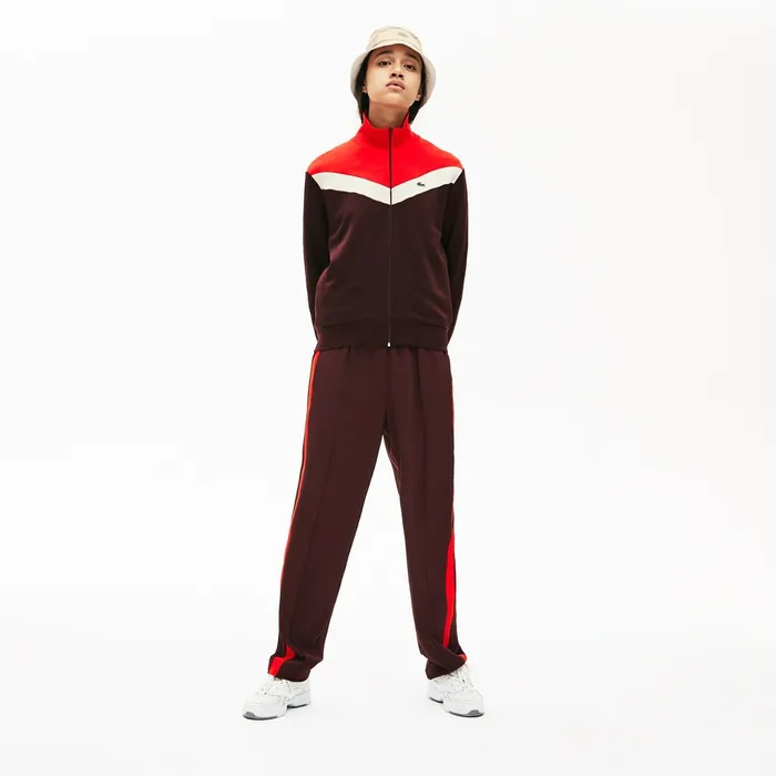 Sweaters and Sweatshirts Lacoste Womens ColorBlock Fleece Zip Up Sweatshirt BordeauxBeigeRed Online Store