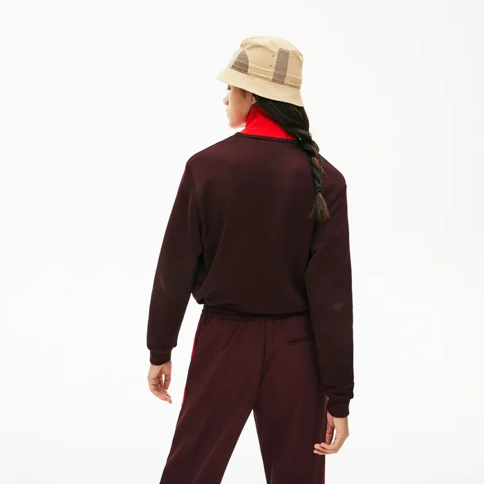 Sweaters and Sweatshirts Lacoste Womens ColorBlock Fleece Zip Up Sweatshirt BordeauxBeigeRed Online Store