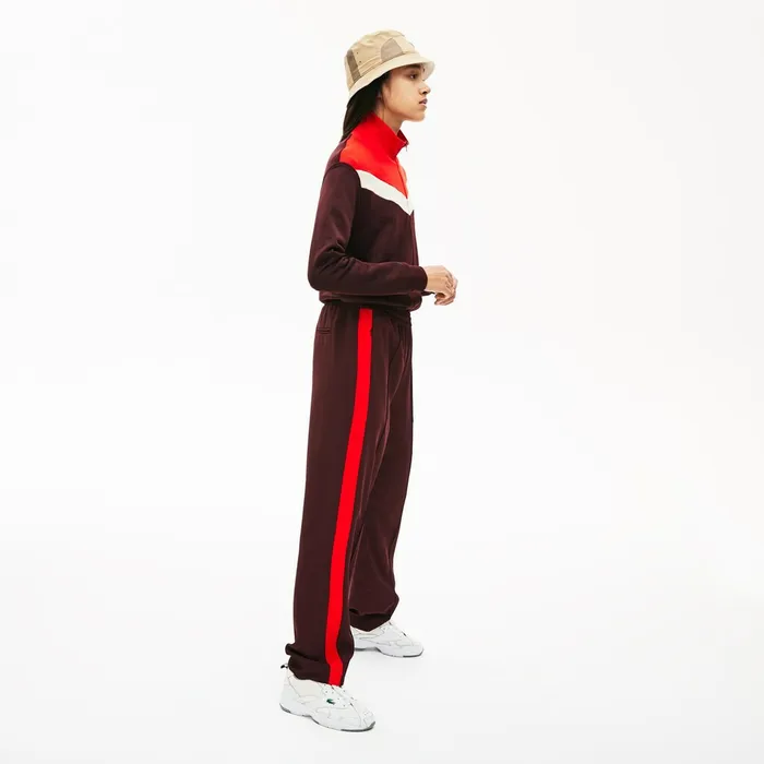Sweaters and Sweatshirts Lacoste Womens ColorBlock Fleece Zip Up Sweatshirt BordeauxBeigeRed Online Store