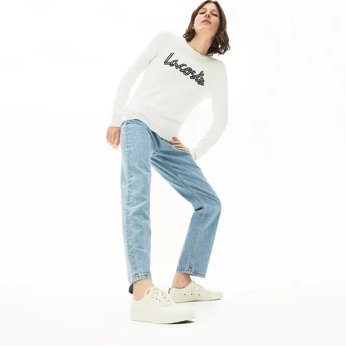 Sweaters and Sweatshirts Lacoste Womens Cotton Crew Neck Sweater White Online Store