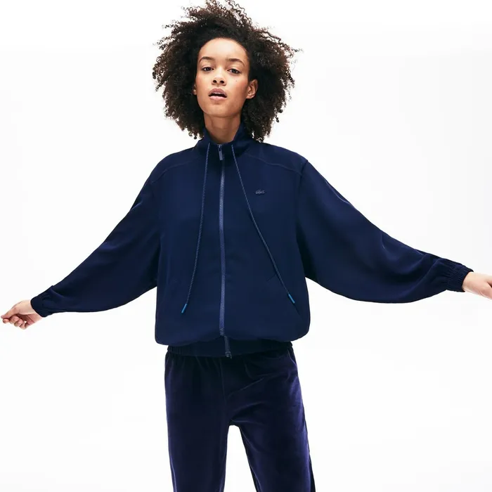 Sweaters and Sweatshirts Lacoste Womens Motion Oversized Twill Zippered Jacket Navy Blue Shop