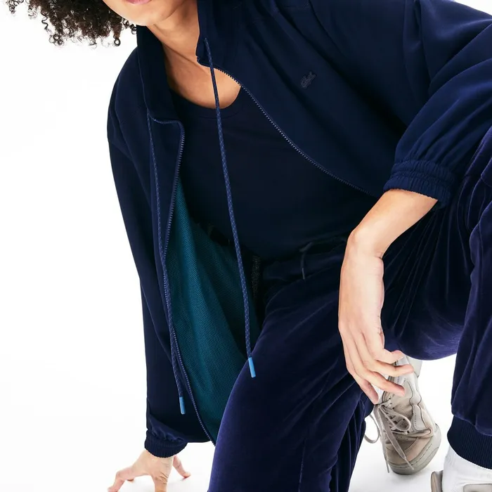 Sweaters and Sweatshirts Lacoste Womens Motion Oversized Twill Zippered Jacket Navy Blue Shop