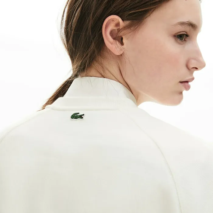 Sweaters and Sweatshirts Lacoste Womens Signature Print Crew Neck Sweatshirt WhiteLight Brown For Sale