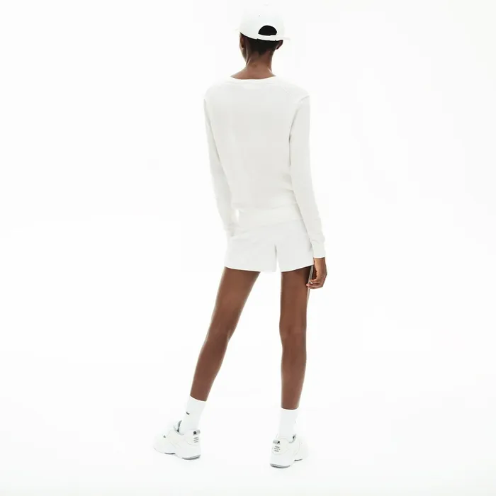 Sweaters and Sweatshirts Lacoste Womens Solid Cotton VNeck Sweater White Gift for Friend