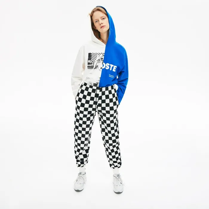 Sweaters and Sweatshirts Lacoste Womens Unisex LIVE BiColor Print Fleece Sweatshirt WhiteBlue Casaul