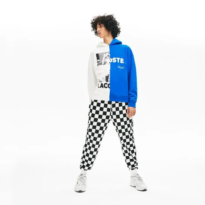 Sweaters and Sweatshirts Lacoste Womens Unisex LIVE BiColor Print Fleece Sweatshirt WhiteBlue Casaul