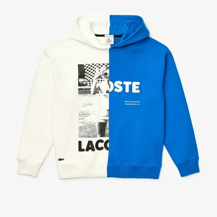 Sweaters and Sweatshirts Lacoste Womens Unisex LIVE BiColor Print Fleece Sweatshirt WhiteBlue Casaul
