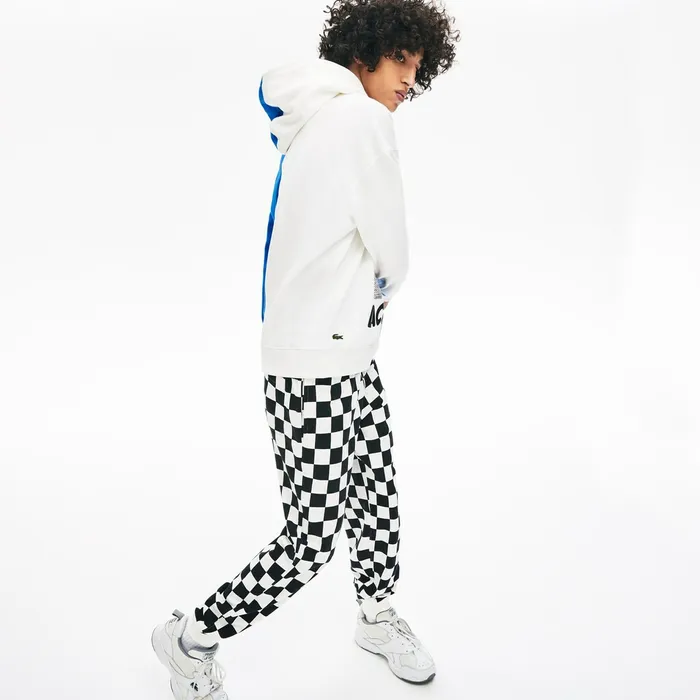 Sweaters and Sweatshirts Lacoste Womens Unisex LIVE BiColor Print Fleece Sweatshirt WhiteBlue Casaul