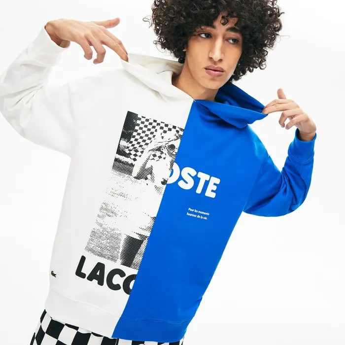 Sweaters and Sweatshirts Lacoste Womens Unisex LIVE BiColor Print Fleece Sweatshirt WhiteBlue Casaul