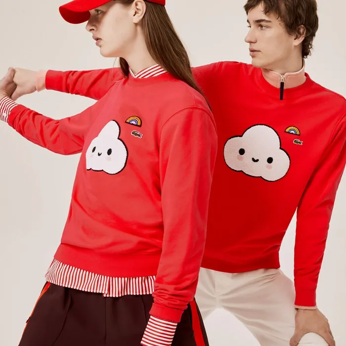 Sweaters and Sweatshirts Lacoste Womens Unisex x FriendsWithYou Print Sweatshirt Red Casaul Sweaters and Sweatshirts Lacoste Womens Unisex x FriendsWithYou Print Sweatshirt Red Casaul