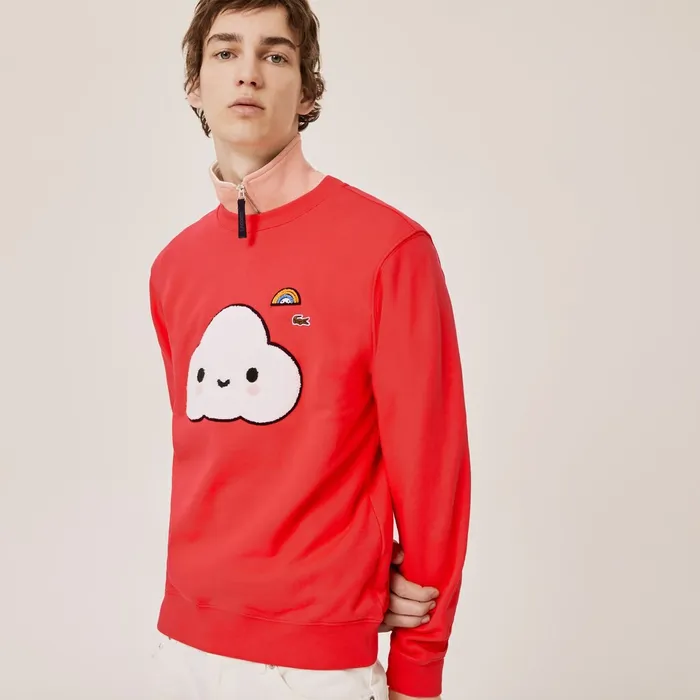 Sweaters and Sweatshirts Lacoste Womens Unisex x FriendsWithYou Print Sweatshirt Red Casaul