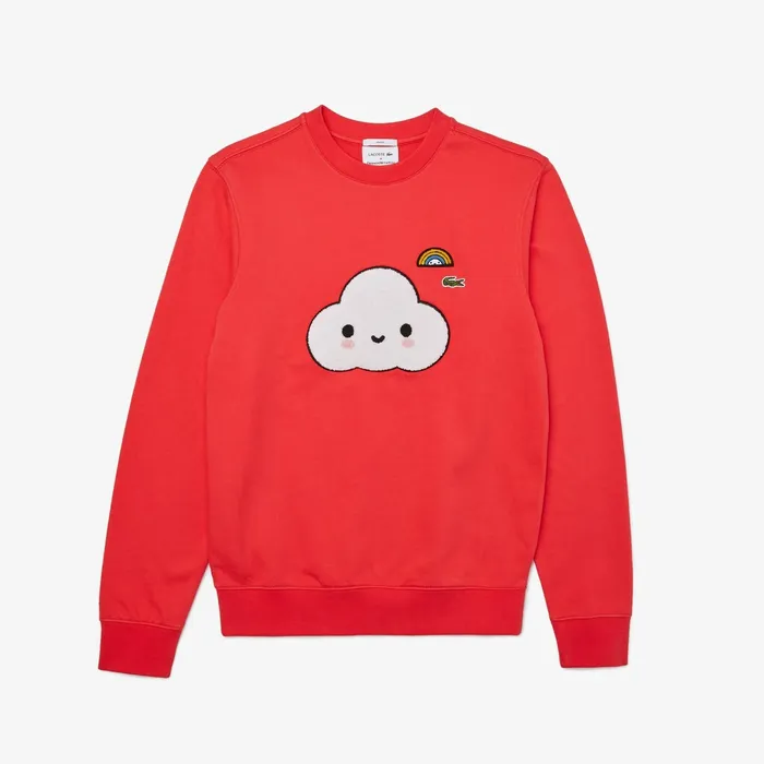 Sweaters and Sweatshirts Lacoste Womens Unisex x FriendsWithYou Print Sweatshirt Red Casaul