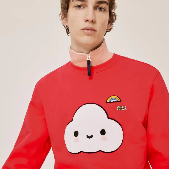 Sweaters and Sweatshirts Lacoste Womens Unisex x FriendsWithYou Print Sweatshirt Red Casaul