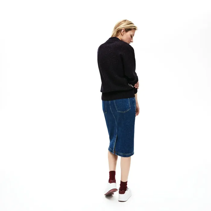 Sweaters and Sweatshirts Lacoste Womens Winter Design Cotton And Wool Blend Jacquard Sweater Navy BlueBordeauxWhiteGreen Store