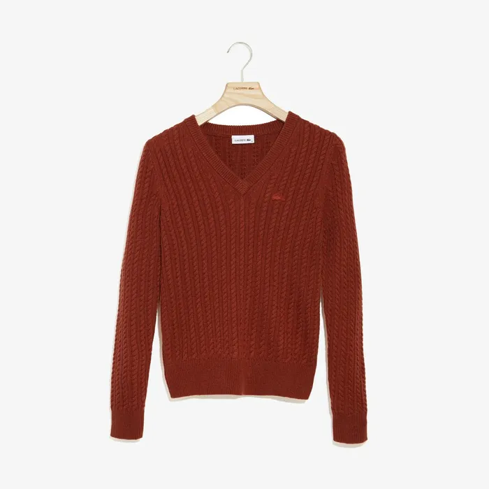 Sweaters and Sweatshirts Lacoste Womens Wool And Cashmere Blend Cable Knit Sweater Brown Outlet Sweaters and Sweatshirts Lacoste Womens Wool And Cashmere Blend Cable Knit Sweater Brown Outlet
