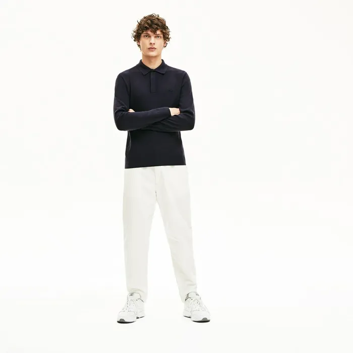 Sweaters Lacoste Mens Cotton And Silk Blend Sweater Navy Blue Gift for Friend
