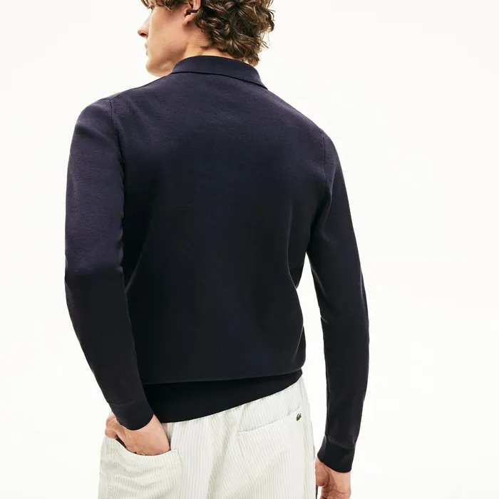Sweaters Lacoste Mens Cotton And Silk Blend Sweater Navy Blue Gift for Friend