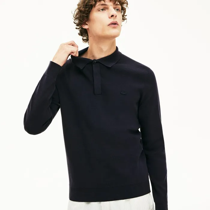 Sweaters Lacoste Mens Cotton And Silk Blend Sweater Navy Blue Gift for Friend