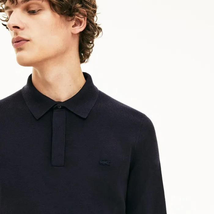 Sweaters Lacoste Mens Cotton And Silk Blend Sweater Navy Blue Gift for Friend