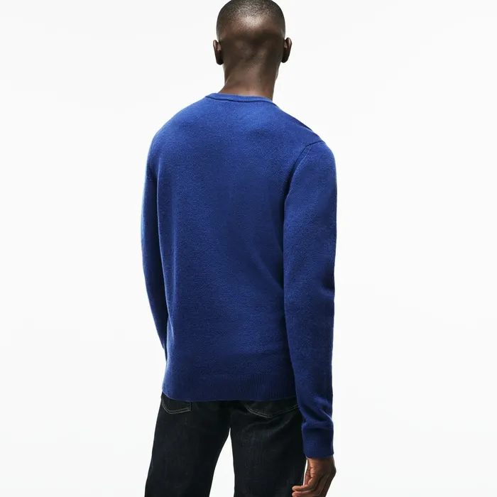 Sweaters Lacoste Mens Crew Neck Double Wool And Cashmere Piqu Sweater Inkwell Gift Ideas